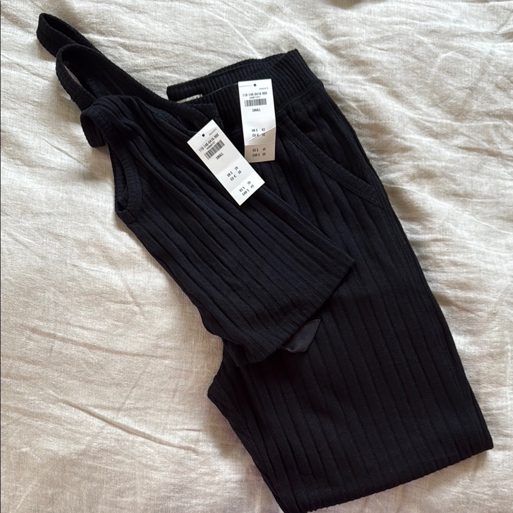 Black Ribbed Tank and Pants Set